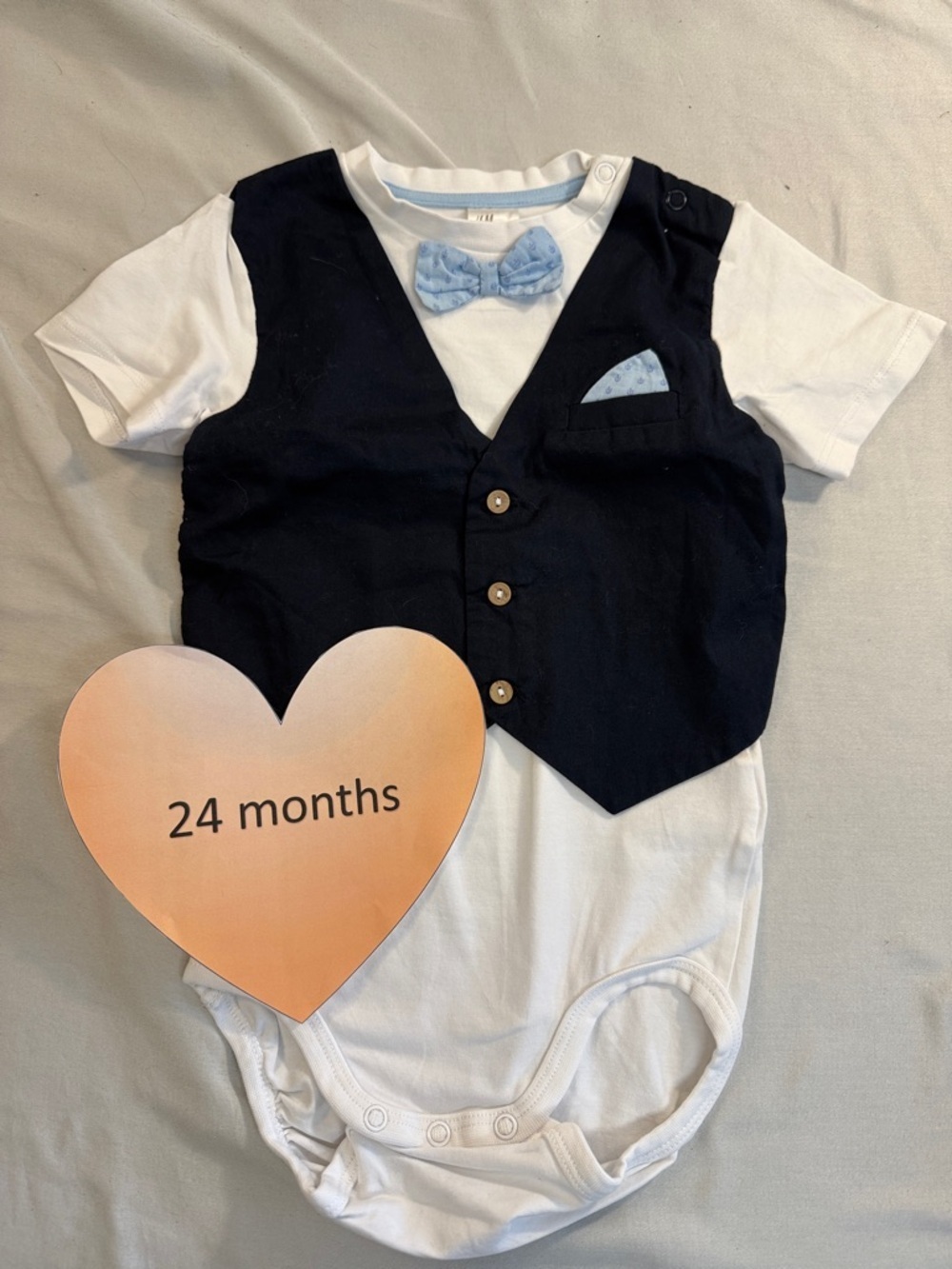 H&M - Baby Onesie shirt with Navy Vest and Bow Tie